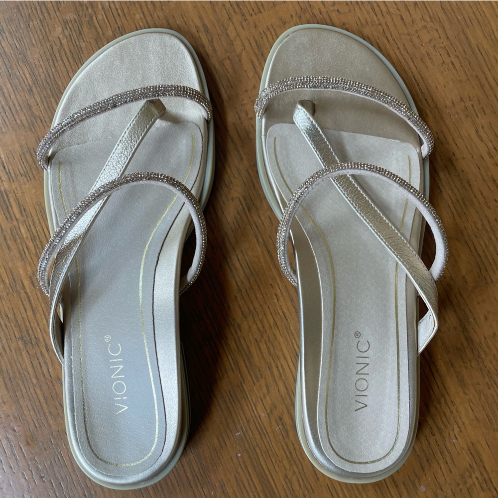 Vionic Women's Citrine Prism Flat Gold Sandals Size 7.5